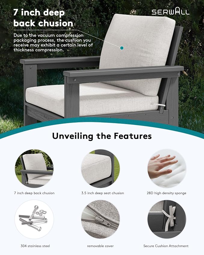SERWALL HDPE Outdoor Patio Furniture Set with Coffee Table