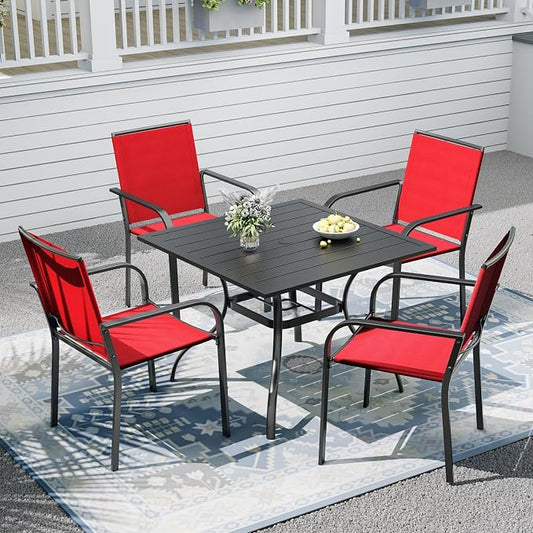 Outdoor Patio Furniture Set,4 Piece Stackable Patio Chairs and 35" Steel Dining Table with 1.6" Umbrella Hole,Suitable for All-Weather