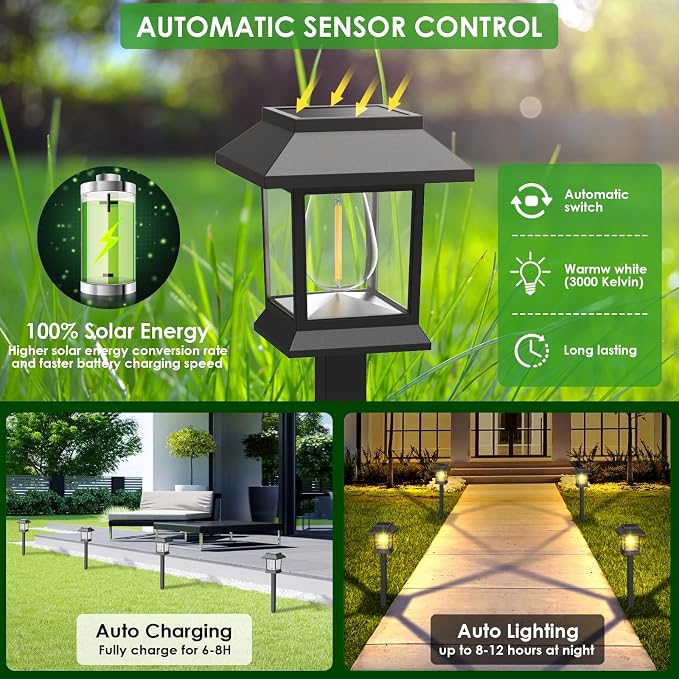 Benany Solar Outdoor Lights, 12 Pack Solar Pathway Lights Waterproof, Landscape Lighting for Path Walkway Lawn Garden Yard Outside Décor, Black