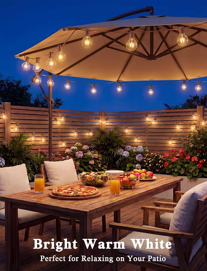 Abeja 25Ft Outdoor Patio String Lights with 27 Clear G40 Bulbs, UL Listed for Porch Bars Deck Wedding Party Markets Decor, 5W, E12 Socket Base, Brown