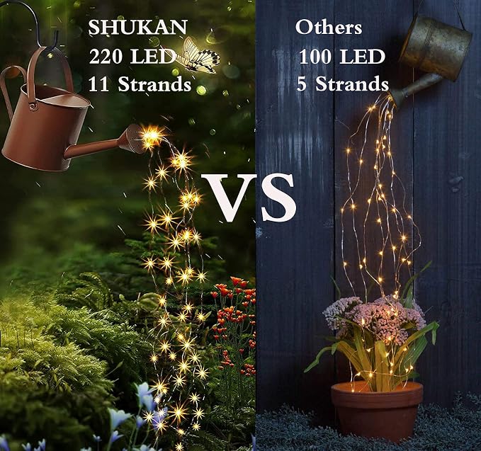 SHUKAN 220 LED Solar Firefly Bunch Lights, 8 Flashing Modes, Fairy Copper Wire Waterproof String Lights, Decorative Vine Solar Watering Can Lights, Outdoor Garden Christmas Decor Lights (Warm White)