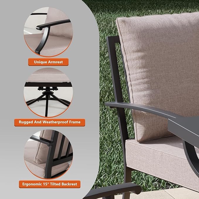 Kullavik 5 Piece Metal Outdoor Patio Furniture Set with Fire Pit Table,Outdoor Dining Table Set with 4 Fixed Chairs and 55000 BTU Outdoor Round Fire Pit,Sand