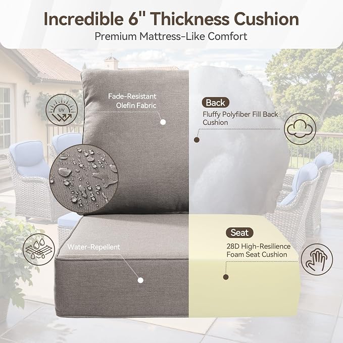 HUMMUH Outdoor Patio Wicker Swivel Rocker Chairs with 6-Inch Thick Cushion High Back 3 PCS Wicker Conversation Set for Porch Balcony Deck