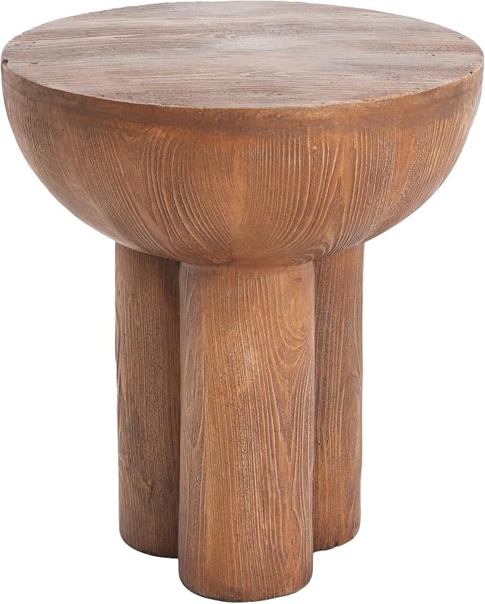 Christopher Knight Home Nataly 18.25" H Small Outdoor Side Table, Mushroom-Like Carved Garden Stool, Lightweight Concrete End Table, Patio Decorative Home Stool for Balcony Poolside Backyard, Brown