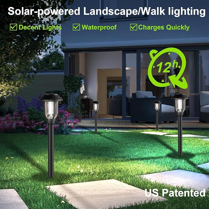Solar Lights Outdoor 8 Pack, Cool White Solar Pathway Lights, Auto On/Off,Waterproof Solar Powered LED Landscape Lighting for Path Walkway Driveway Yard Garden Patio
