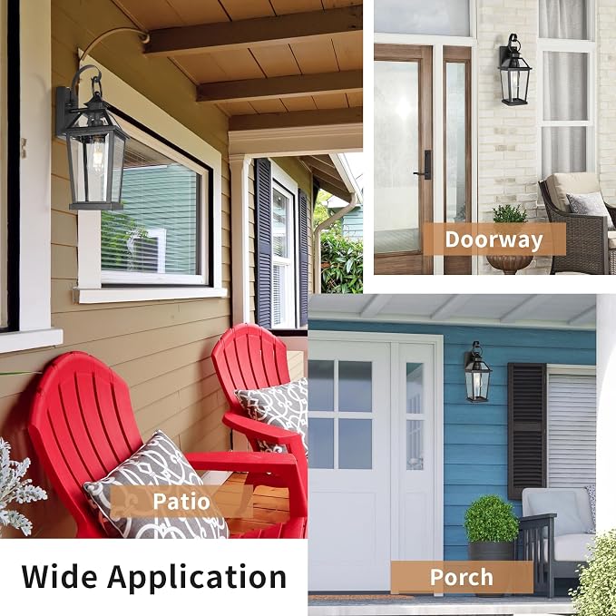 JYZ Dusk to Dawn Outdoor Wall Sconce, 17inch Waterproof Exterior Wall Lantern with Textured Glass, Anti-Rust Classic Porch Light for Front Door Garage Patio Yard JYOWL06
