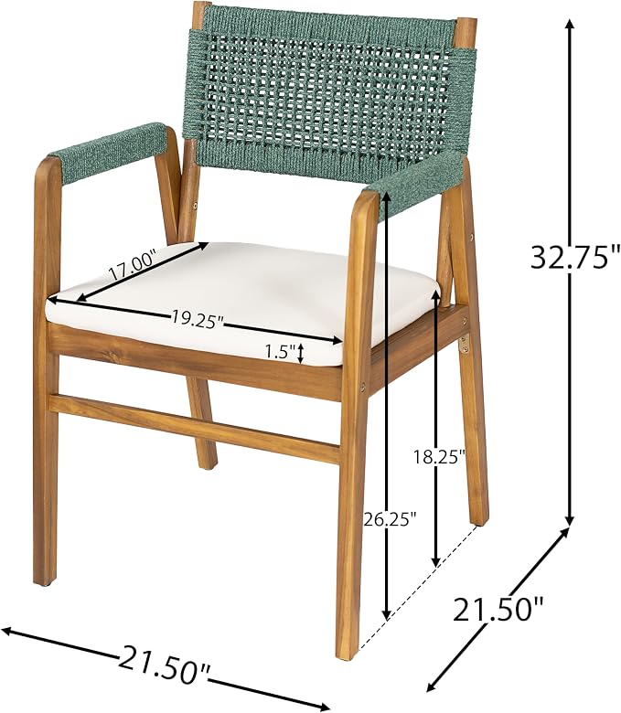 Christopher Knight Home Terri Acacia Wood Patio Dining Set for 6, Solid Wood Outdoor Dining Table Set for 6, 7 Piece Outdoor Dining Set with Rectangular Table and Woven Rope Accents, Teak+Beige+Green