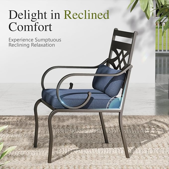 Sophia & William Patio Dining Set, Steel, Blue | Umbrella Hole, E-Coated, Cushions Included, For Patio, Garden and Yard