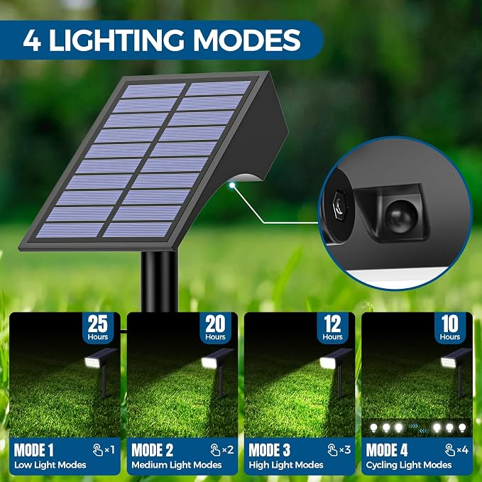 Solar Lights Outdoor Waterproof IP65, Landscape Lights, 6 Pack, Cool White | WENATY Spot Lights Outdoor, 4 Brightness Modes, Dusk to Dawn Solar Spotlights for Yard Garden Pathway Porch Tree House Decor