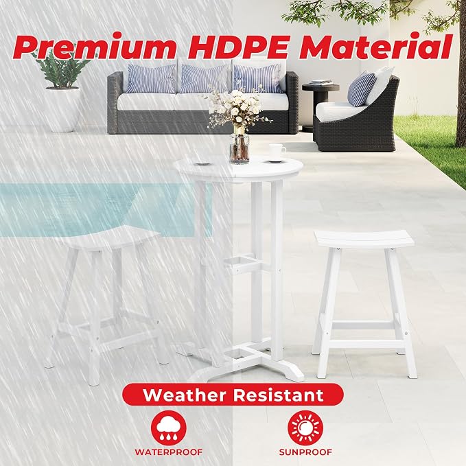 Costaelm Outdoor Bar Table, 37" Counter Height Round Patio Cocktail Bar Table, Patio Bar Table 3-Pieces Set Bistro Dining Table Pub Table for Front Porch Deck, Backyard, Garden, White