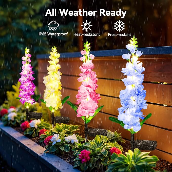 KOOPER Solar Delphinium Flower Lights Outdoor, 10 Pack, 90 LEDs, Waterproof | Vivid Solar Flowers Outdoor Waterproof for Landscape, Patio, Lawn, Flower Bed, and Yard Decor, Garden Gifts for Women, Mom