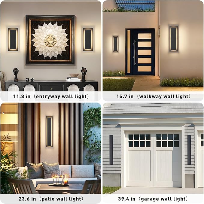24 in Long Outdoor Wall Lights Modern Exterior Wall Light,36 W | Black Outside Light Fixtures For House,Patio,Front Porch, Included LED 3000K Warm White Light Bead,Waterproof, ,2 Pack