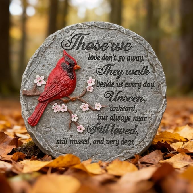 Memorial Garden Stones Red Cardinal Sympathy Gifts for Loss of Loved One - Father’s Day Condolence Bereavement Gift Outside Memory Plaques Outdoor Stepping Stone