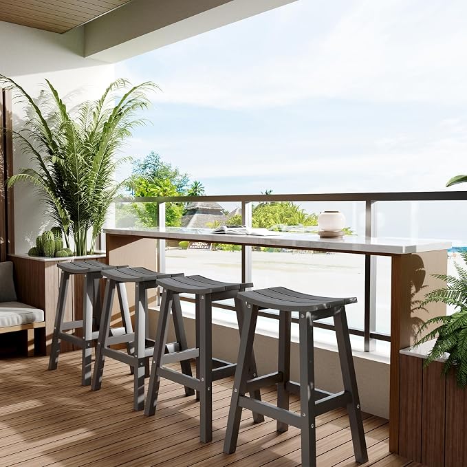 Stoog All-Weather Bar Stools Set of 2, 28" Outdoor Barstools, Never Rot or Fade, Low Maintenance HIPS Furniture for Bar, Kitchen Counter, Deck & Patio, Grey