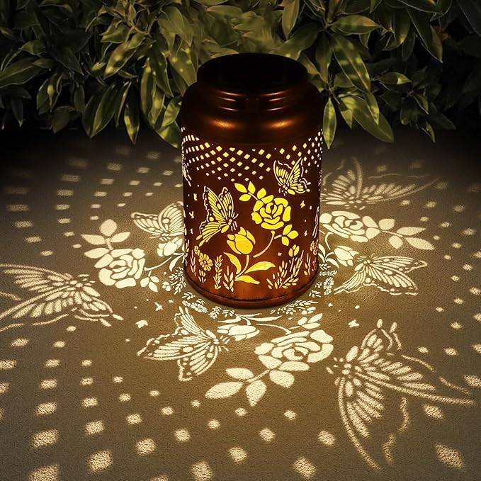 Rose Butterfly Decoration Solar Lanterns Outdoor Waterproof Garden Decor Gifts for Women Mon Grandma Metal Hanging Solar Lights for Outside LED Lanterns for Yard, Patio | Metal Hanging Solar Lights Birthday Gifts for Grandma Mom Solar Decoration Outsid...