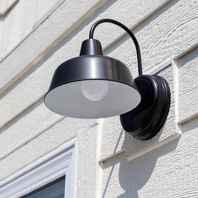 Design House Mason Farmhouse Gooseneck Barn Light, Outdoor Exterior Porch or Patio Wall Light Fixture, Satin Black, 8 Inch Diameter, 1-Pack, 579367 | Wall Mount, Modern Farmhouse, Steel, Lighting, 579367