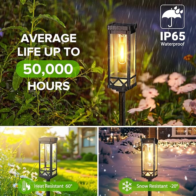 KOOPER Taller Solar Pathway Lights Outdoor, 4 Pack Upgraded Brighter Solar Garden Lights Solar Powered, Up to 15 Hours Outdoor Solar Lights for Yard Landscape Walkway Driveway Sidewalk (Warm White)