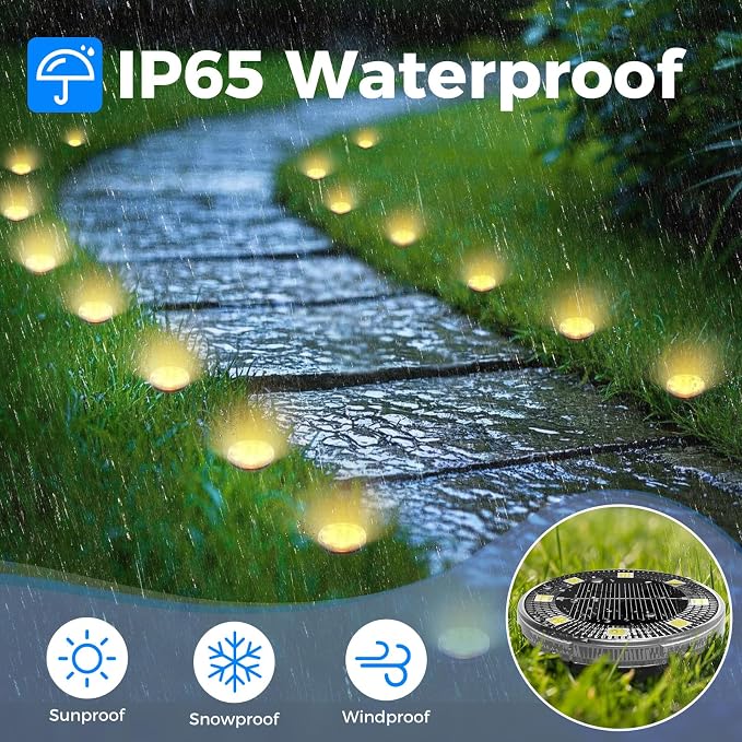 Mini Solar Ground Lights, 2 Pack Flat Solar Disc Lights Outdoor Waterproof, 2.3 Inch Small Solar Garden Lights Landscape Lighting for Outside Pathway Garden Yard Lawn Walkway,Warm White