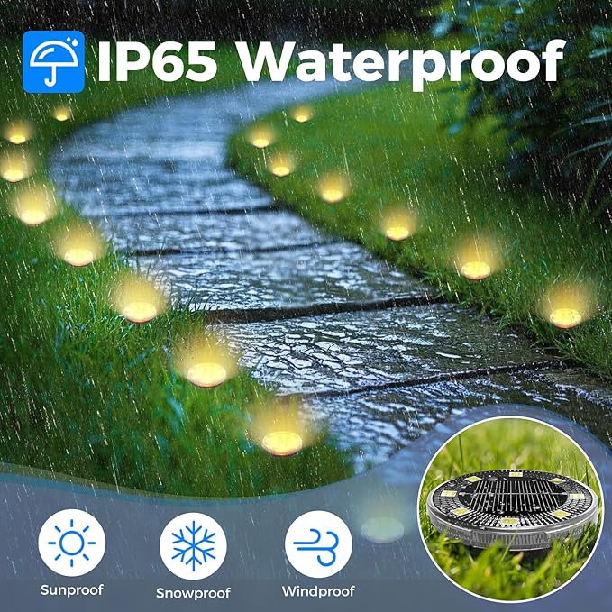 Mini Solar Ground Lights, 8 Pack Flat Solar Disc Lights Outdoor Waterproof, 2.3 Inch Small Solar Garden Lights Landscape Lighting for Outside Pathway Garden Yard Lawn Walkway,Warm White