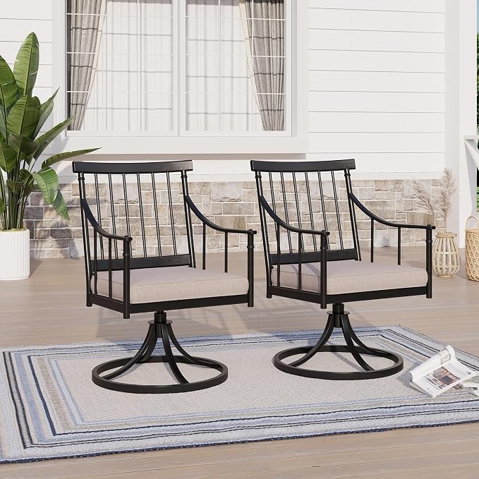 Sophia & William Swivel Rocker Chairs, Set of 4, 360° Swivel, Wrought Iron | Steel, Padded Cushions, E-Coated, All-Weather