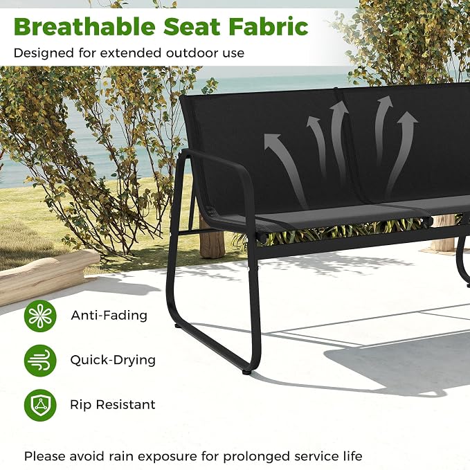 Tangkula 4 Piece Patio Furniture Set, Outdoor Metal Conversation Chair & Coffee Table Set with Mesh Seat Fabric & Tempered Glass Tabletop, Outside Bistro Set for Backyard, Porch, Poolside (Black)