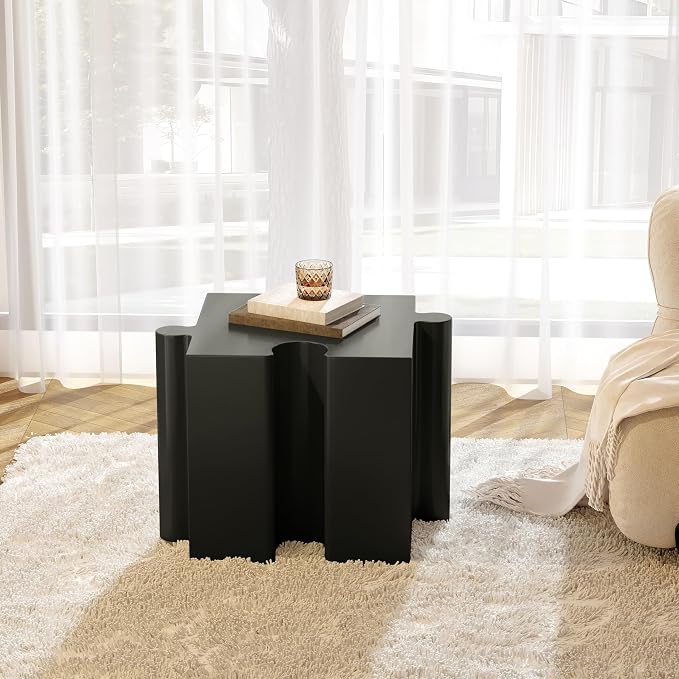 Christopher Knight Home Daton 3 Piece Interlocking Outdoor Side Table Set, Modular Lightweight Concrete Coffee Table, Convertible MGO End Table for Indoor&Outdoor, Design for Creative Set Up, Black
