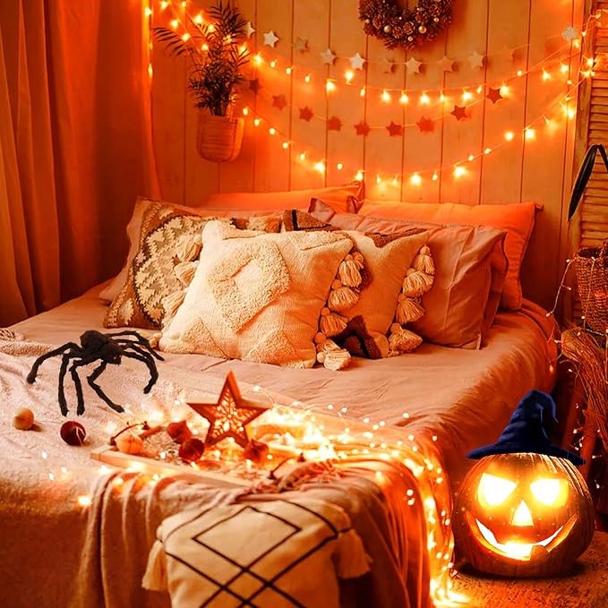 JMEXSUSS 100 LED Color Changing Christmas String Lights with Remote & APP | 33ft Orange and Purple Halloween Lights, Clear Wire Smart Color Changing Christmas Lights Plug in for Halloween Xmas