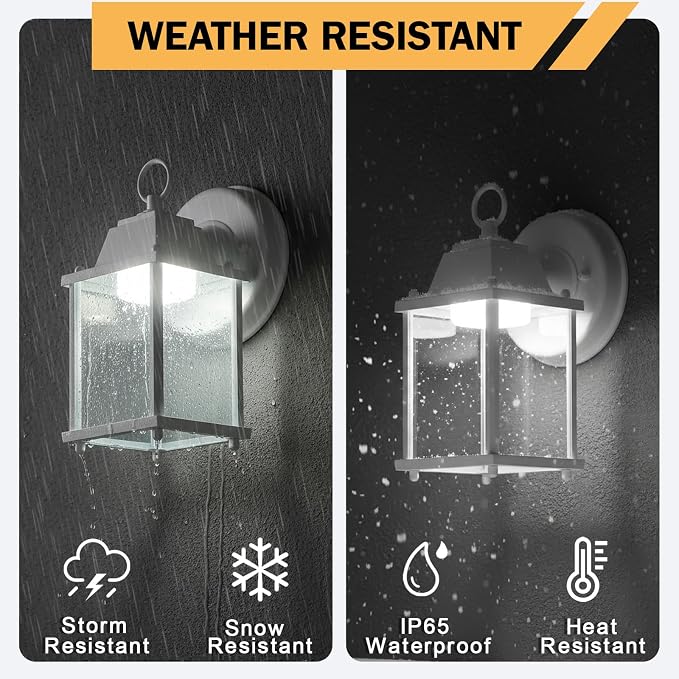 Outdoor Wall Light Fixture, Rustproof Aluminum, Clear Glass, LED | Exterior Porch Light Wall Sconce Lantern for House, Patio, Garage, Waterproof Anti-rust, 9.5W 800 Lumen, 5000K, White, 1 Pack