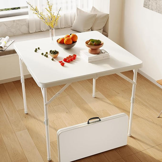 34" Folding Table, Portable Square Folding Card Table, Picnic Tables with Collapsible Legs & Carrying Handle (White, 1 Pack)