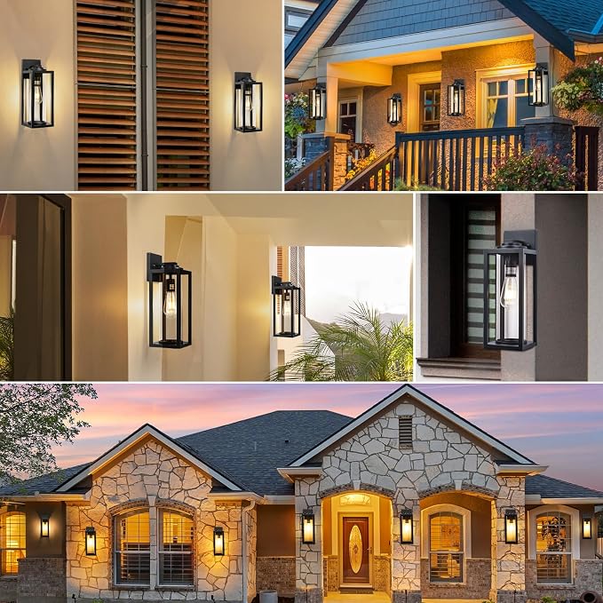 FILIYANO Large Outdoor Wall Lights, 16 Inch,Modern Exterior Fixtures,2 Pack | Anti-Rust, Waterproof, Black Exterior Lantern with Clear Glass, Farmhouse Wall Lighting Sconces for Garage, Porch, Front Door