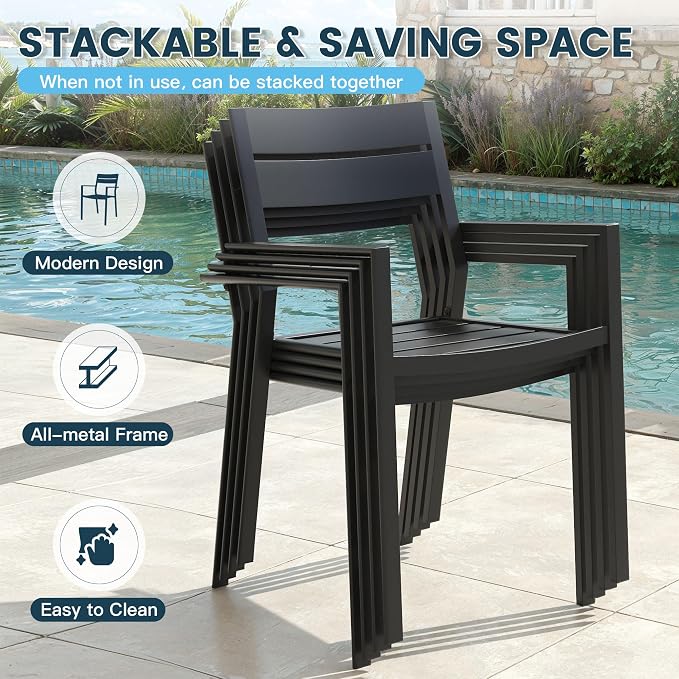 VICLLAX Patio 3 Pieces Outdoor Bistro Table Set, Wrought Iron Metal Furniture with 28" Square Table and 2 Stackable Chairs, Patio Dining Set for Patio, Lawn, Garden, Porch, Dark Grey/Black