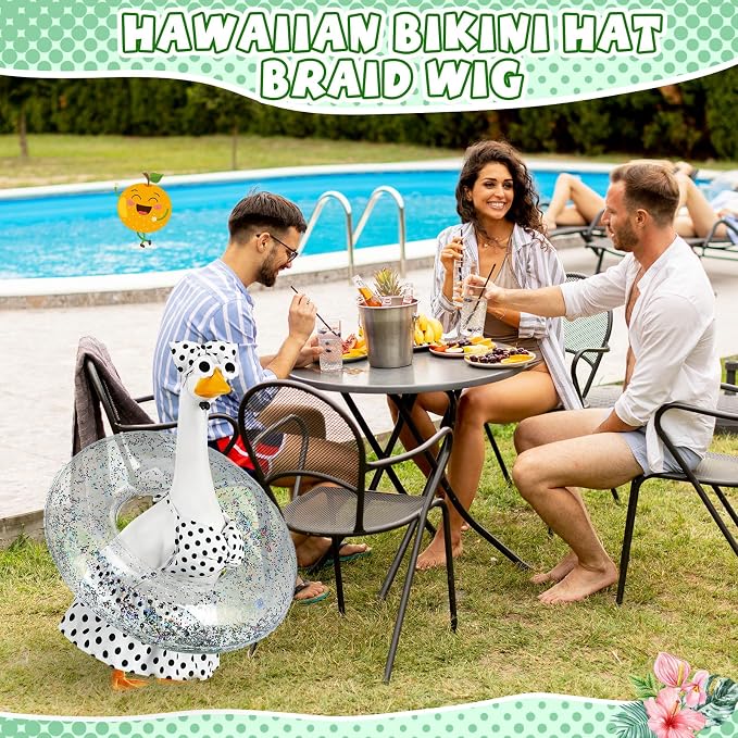 Bikini Porch Goose Outfits with Sunglasses and Swimming Tube for 23" Summer Goose Costume Garden Patio Statue Decor(Black Polka Dots)