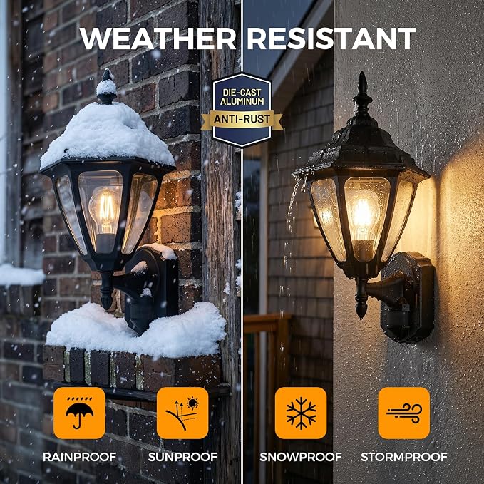Porch Lights Outdoor Motion Sensor Wall Sconce Anti-Rust Aluminum, Exterior Outdoor Wall Lights Dusk to Dawn Porch Light Fixture Wall Mount for House Outside Patio Large