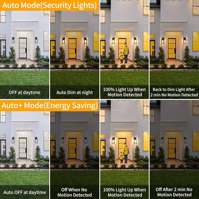 2-Pack Motion Sensor Outdoor Wall Lights, Waterproof Dusk to Dawn Exterior Wall Light Fixtures, Oil Rubbed Bronze Outside Porch Lights for House Garage, Motion Sensor Wall Lanterns with Clear Glass
