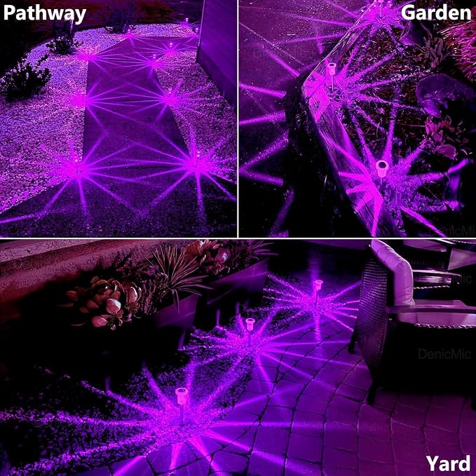 DenicMic Solar Halloween Lights Outdoor Waterproof 10 Pack Halloween Decor | Stake Lights for Yard Pathway Garden Patio Lawn Walkway Driveway, Auto On/Off Purple LED Halloween Decorations Outdoor