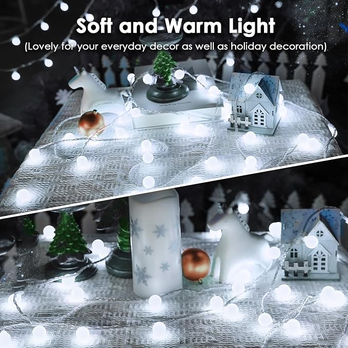 Connectable 43FT Globe String Lights Indoor, 100LED Classroom Lights | White Fairy Lights Plug in, Remote Control, 8 Modes, Hanging Light for Bedroom Outdoor Party Classroom Christmas Decor