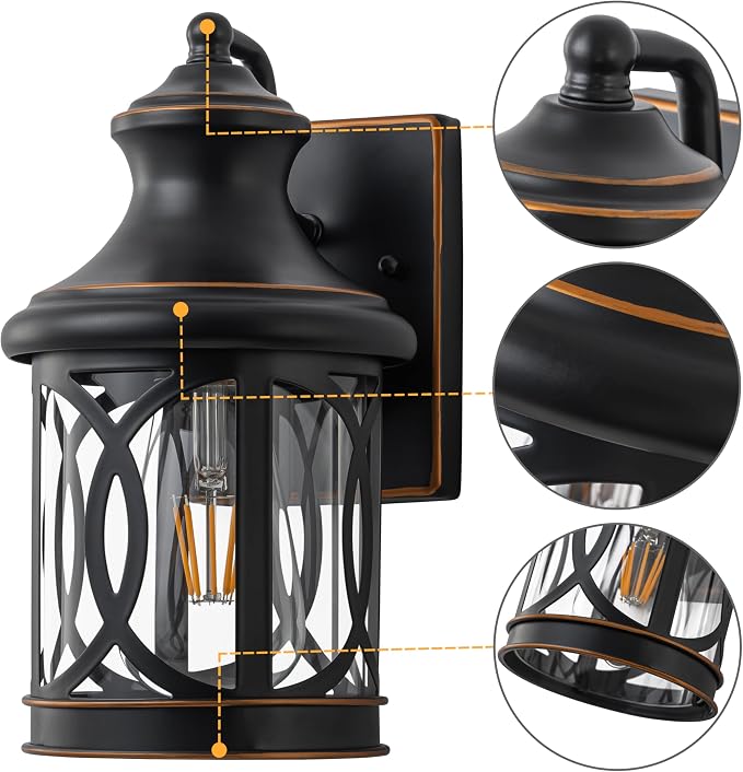 2-Pack Outdoor Wall Lights, Porch Lights, Waterproof Outdoor Wall Sconce, Exterior Light Fixture Oil-Rubbed Bronze Finish with Clear Glass Shade for Garage Patio Front Door Balcony, 12in.