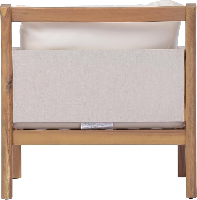 Christopher Knight Home Pablo 4-Seater Patio Furniture Set with Removable Cushion, 4 Piece Outdoor Acacia Wood Conversation Set, Wooden Outdoor Sectional Sofa Set with Coffee Table,Light Teak+Beige