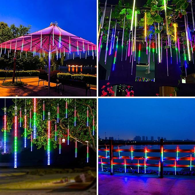 JMEXSUSS 2 Pack Solar Meteor Shower Lights, 16 Tube 288 LED | Multicolor Meteor Christmas Lights, Solar Christmas Lights Outdoor Waterproof for Tree Christmas Decorations