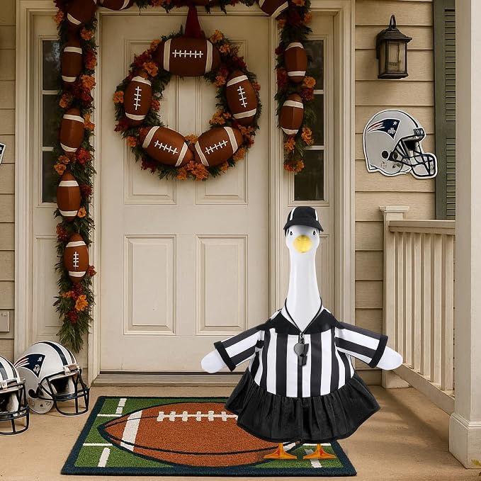 3 Pcs/Set Referee Porch Goose Outfits, Lawn Goose Statue Women Referees Costume, Garden Goose Clothes Referee Dress Hat and Whistle for 23" Statue Halloween Sports Season Outdoor Patio Yard Decor