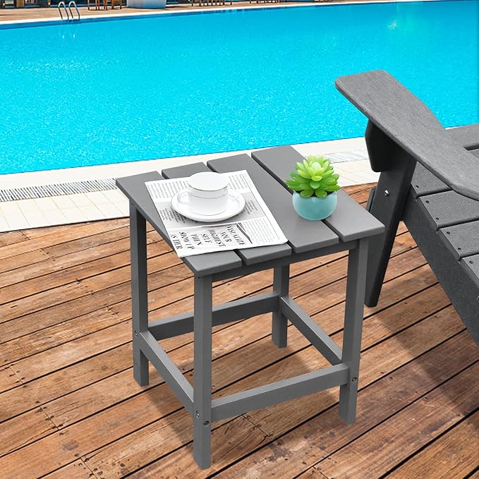 Giantex Outdoor Side Table, 15” Square Wood End Table with Slatted Design, Sturdy Construction, Easy Assembly, Small Patio Coffee Table for Living Room, Balcony, Poolside Bistro Table (1, Gray)