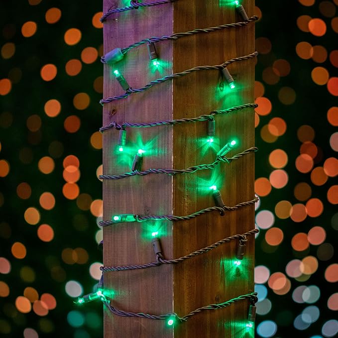 Novelty Lights 34ft 100 LED Green Christmas String Lights, Brown Wire
