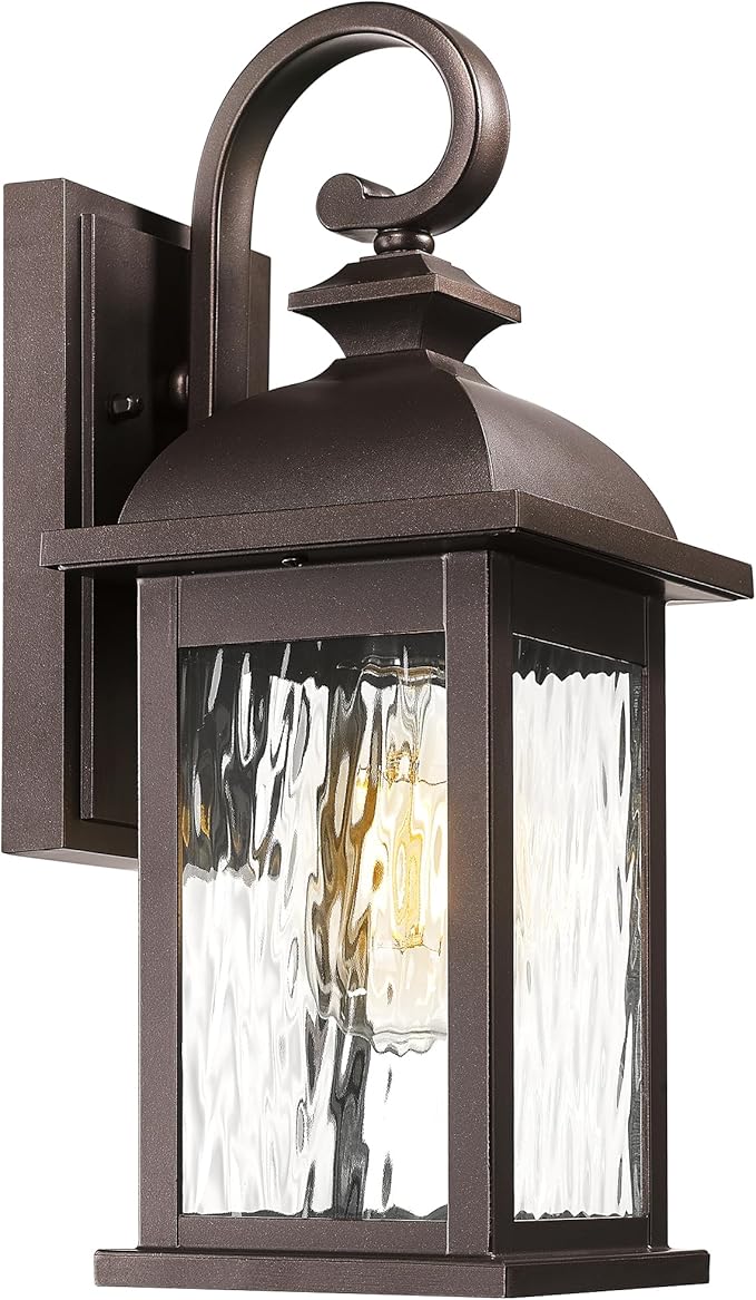 FEMILA Outdoor Wall Light Fixture, Exterior Waterproof Wall Sconce, 15" Exterior Front Porch Lights, Anti-Rust ORB Finish with Water Ripple Glass, UL Listed, 4FD54B ORB-WP