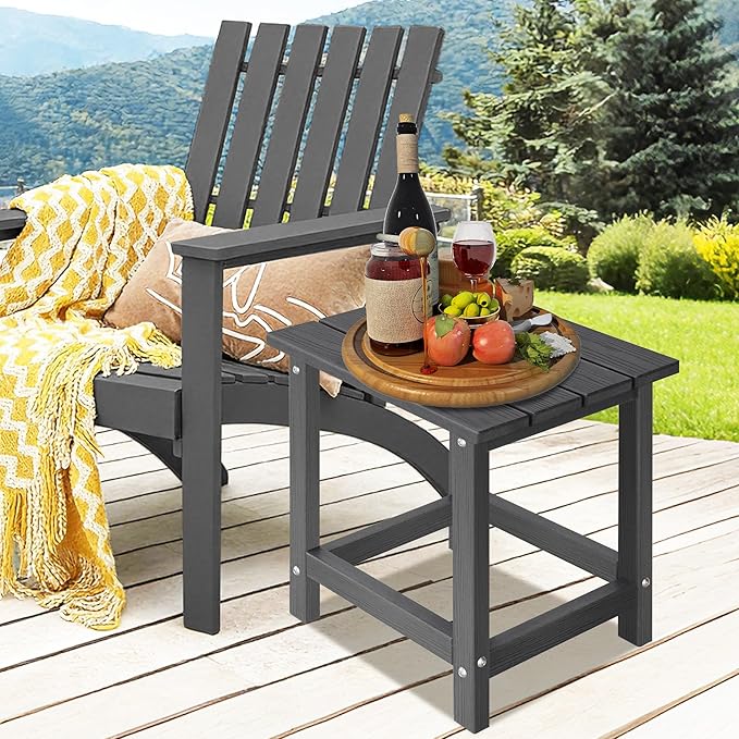 LZRS HDPE Adirondack Side Table - Small Outdoor Table for Patio, Deck, Garden & Poolside,Eco-Friendly,Sturdy and Easy Assemble, Grey