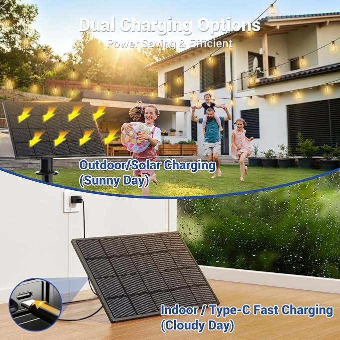 30FT Solar String Lights Outdoor Waterproof, 10+1 LED Solar Powered Lights with Remote Control, 3 Light Modes & Dimmable, USB-C Charging for Patio, Backyard, Garden, Camping