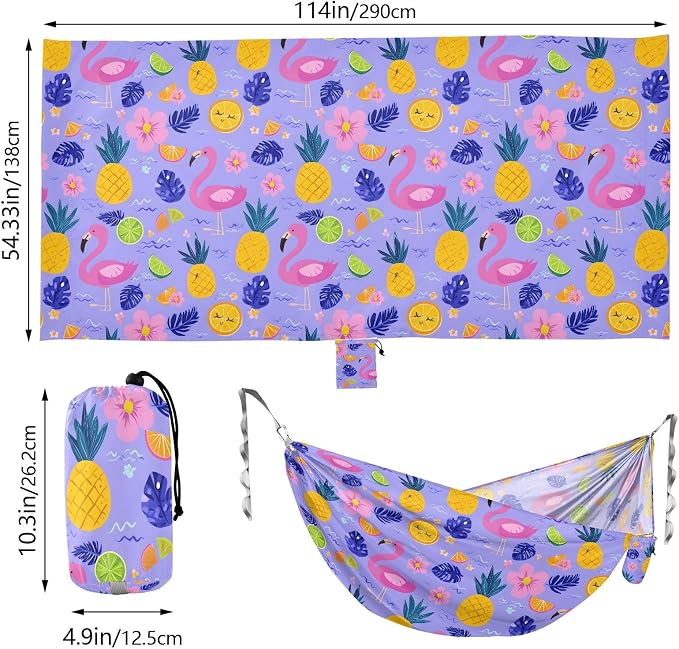 Camping Hammock Outdoor Hammocks for Outside Flamingo Pineapple Violet Beach Trees Portable Lightweight with Pockets Tree Straps Indoor