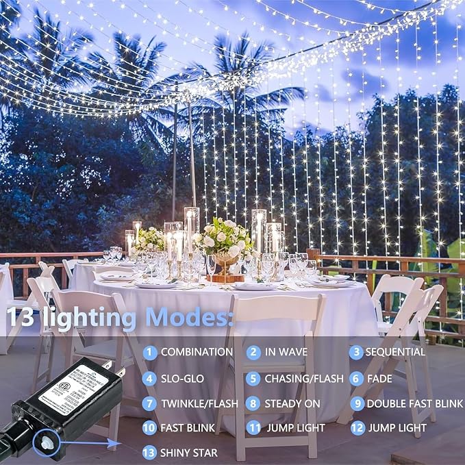200 LED Connectable String Lights, 66FT Christmas Lights Outdoor Indoor | Cool White, 13 Modes, Timer, Clear Wire Waterproof Twinkle Fairy Lights Plug in for Bedroom Classroom Patio Xmas Tree Decor