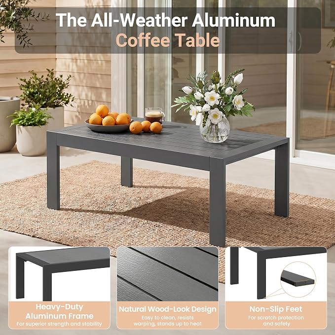 Solaste 7-Seaters Aluminum Outdoor Patio Furniture Set, Patio Sectional with 5" Thick Cushion, Outdoor Furniture with Coffee Table, Patio Sofa for Porch, Backyard, Deck, Yard, Dark Grey