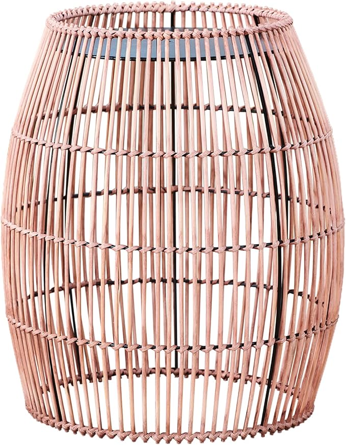 Teamson Home 20.24" Outdoor Open Weave Bohemian Bamboo Drum Side Table with Iron Top, Brown | Outdoor Water-Resistant, Open Weave Bohemian, Iron Top