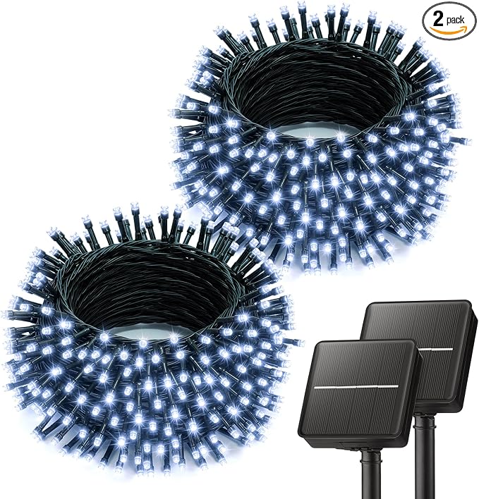 Brightown 2 Pack Solar String Lights Outdoor Waterproof, 80 FT 200 LED | Solar Powered Christmas Lights with 8 Modes, Auto On/Off, Patio Lights for Outside Tree Garden Party Decor (Cool White)